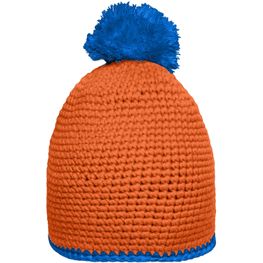 Pompon Hat with Contrast Stripe - Häkelmütze mit Kontrastrand und Pompon