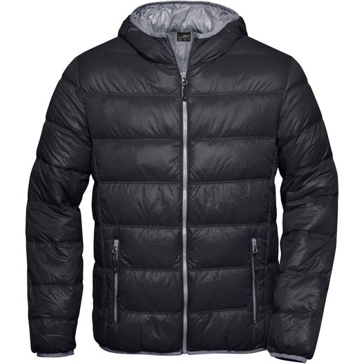 eine schwarze jacke mit kapuze und reißverschluss Men's Down Jacket - Ultraleichte Daunenjacke mit Kapuze in sportlichem Style (Bild 1)