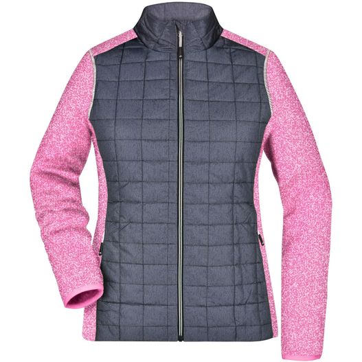 eine frau jacke mit rosa ärmeln Ladies' Knitted Hybrid Jacket - Strickfleecejacke im stylischen Materialmix (Bild 1)