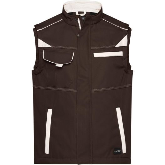 eine braune weste mit weißen beschneidungen und taschen Workwear Softshell Vest - COLOR - - Funktionelle Softshellweste mit hochwertiger Ausstattung (Bild 1)