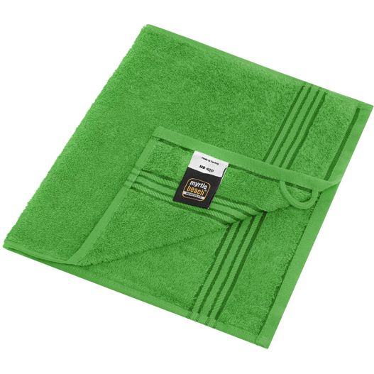 ein grünes handtuch mit einem tag darauf Guest Towel - Gästetuch in vielen Farben (Bild 1)