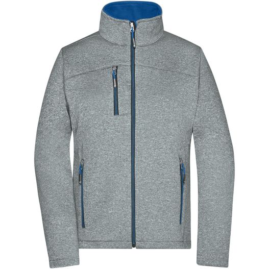 eine graue jacke mit blauen reißverschluss und einem blauen kragen Ladies' Softshell Jacket - Softshelljacke in Melange-Optik (Bild 1)