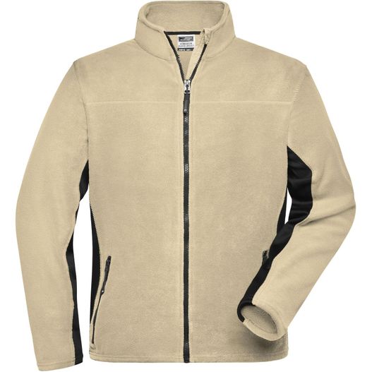 eine beige jacke mit schwarzen trimmen und einem reißverschluss Men's Workwear Fleece Jacket - STRONG - - Strapazierfähige Fleecejacke im Materialmix (Bild 1)