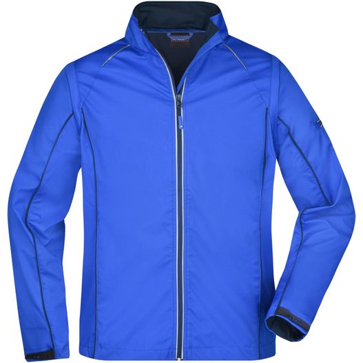 eine blaue jacke mit einem reißverschlusskragen Men's Zip-Off Softshell Jacket - 2 in 1 Jacke mit abzippbaren Ärmeln (Bild 1)