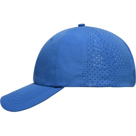 eine blaue baseballkappe mit löchern auf der vorderseite Laser Cut Cap - Sportliche 8 Panel Cap aus weicher Microfaser (Bild 1)