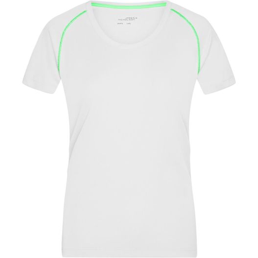 ein weißes t - shirt mit neongrünem trimm Ladies' Sports T-Shirt - Funktionsshirt für Fitness und Sport (Bild 1)