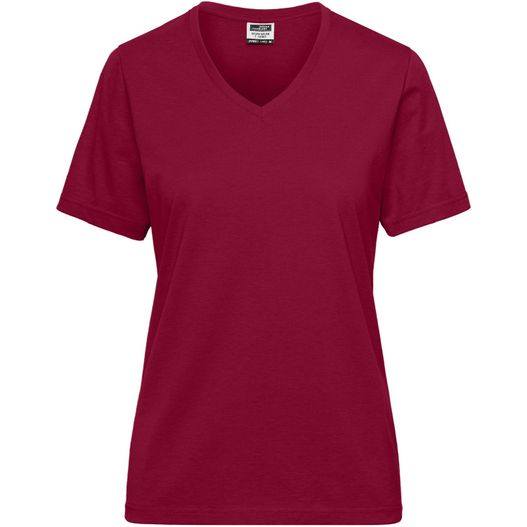 ein frauen rot v - hals t - hemd Ladies' BIO Workwear T-Shirt - Strapazierfähiges und pflegeleichtes T-Shirt (Bild 1)