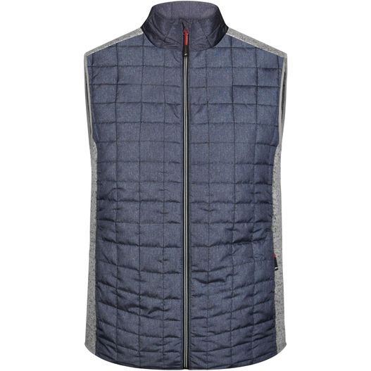 eine weste mit einem reißverschlusskragen und einem reißverschluss hinten Men's Knitted Hybrid Vest - Weste im stylischen Materialmix (Bild 1)