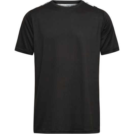 ein schwarzes t - hemd mit einem weißen streifen auf der brust Men's Sports Shirt - Funktionsshirt aus recyceltem Polyester für Sport und Freizeit (Bild 1)