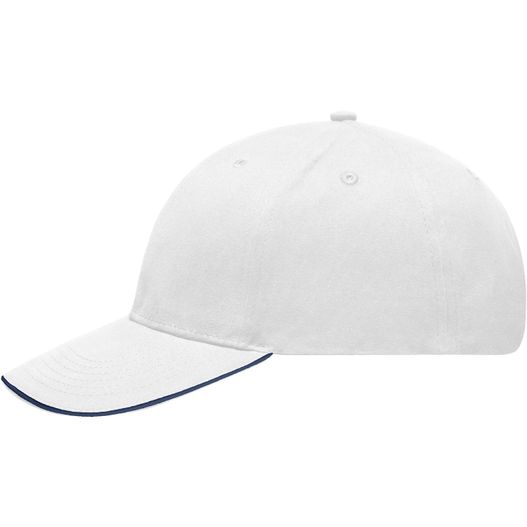 eine weiße baseballkappe mit einer blauen band Light Brushed Sandwich Cap - Hochwertige, leichte und weiche 6 Panel Cap (Bild 1)