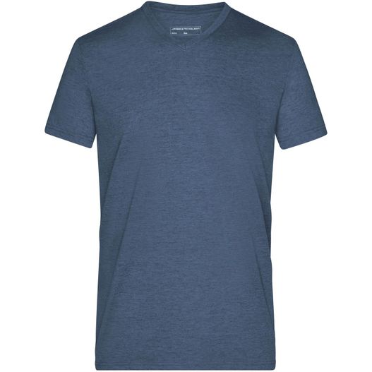 ein blaues t-shirt mit v-ausschnitt Men's Heather T-Shirt - Modisches T-Shirt mit V-Ausschnitt (Bild 1)