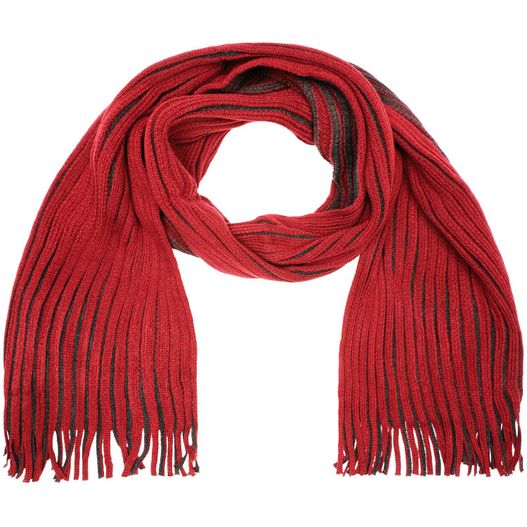 ein roter schal mit fransen auf weißem hintergrund Ribbed Scarf - Aparter Strickschal (Bild 1)