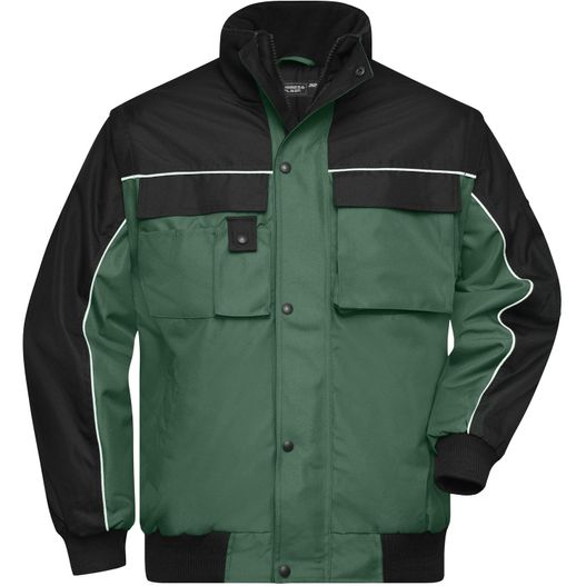 eine grüne und schwarze jacke mit einer schwarzen kapuze Workwear Jacket - Robuste, wattierte Jacke mit abnehmbaren Ärmeln (Bild 1)