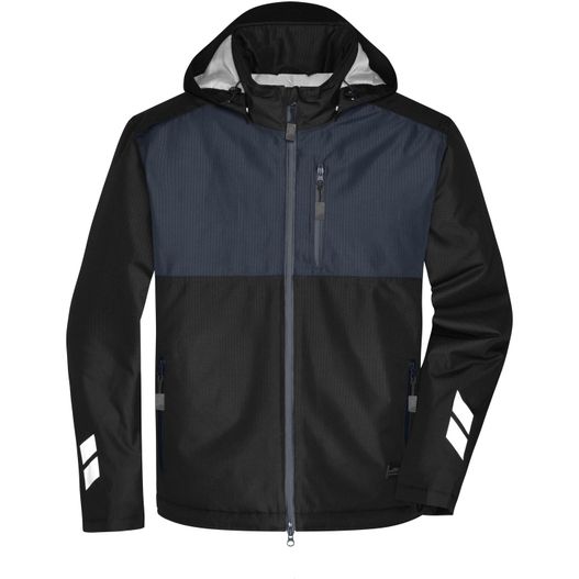 eine schwarze und blaue jacke mit kapuze Padded Hardshell Workwear Jacket - Professionelle, wattierte, wind- und wasserdichte, atmungsaktive Arbeitsjacke für extreme Wetterbedingungen (Bild 1)