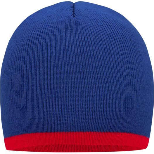 ein blauer und roter mütze Beanie with Contrasting Border - Enganliegende Strickmütze ohne Umschlag (Bild 1)