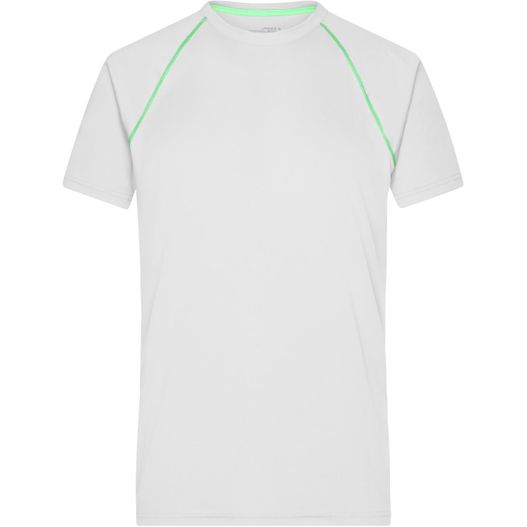 ein weißes t-shirt mit grünem trimm Men's Sports T-Shirt - Funktionsshirt für Fitness und Sport (Bild 1)