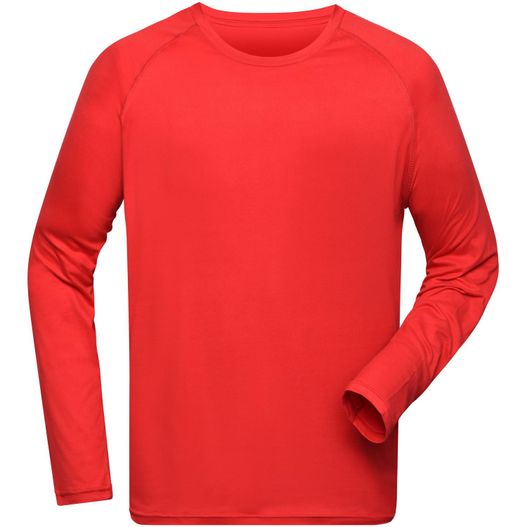 ein rotes hemd mit langen ärmeln und einem weißen hintergrund Men's Sports Shirt Long-Sleeved - Langarm Funktionsshirt aus recyceltem Polyester für Sport und Fitness (Bild 1)