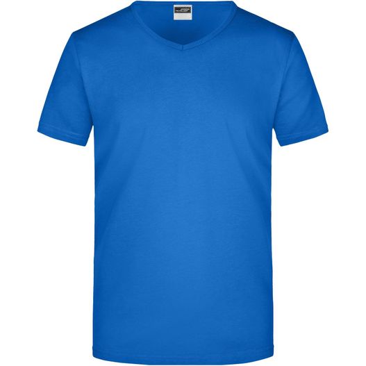 ein hellblaues t-shirt auf weißem hintergrund Men's Slim Fit V-T - Figurbetontes V-Neck-T-Shirt (Bild 1)