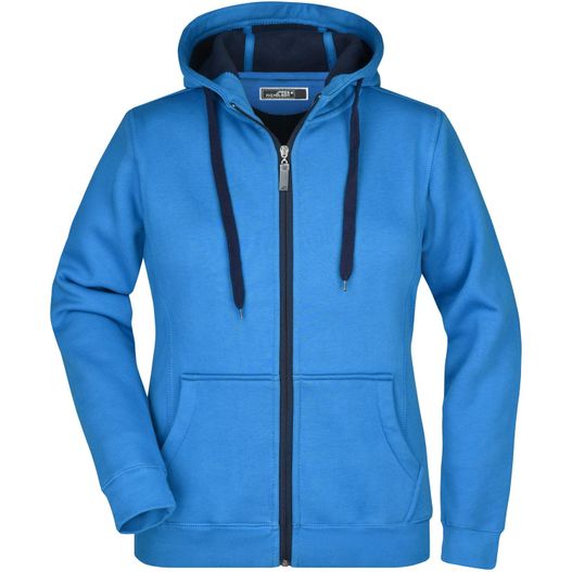 ein frauen blauer reißverschluss hoodie mit einem kapuze auf der vorderseite Ladies' Doubleface Jacket - Sportive Jacke mit Kapuze (Bild 1)