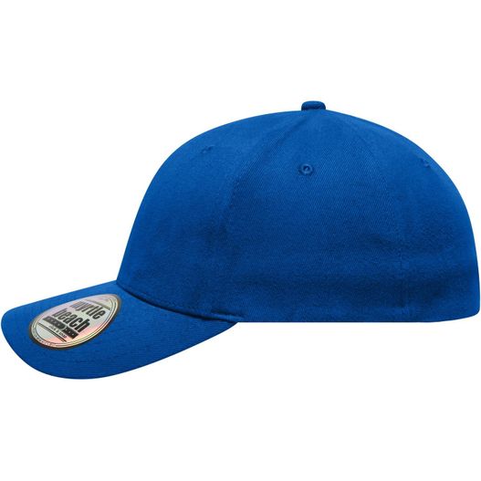 eine blaue baseballkappe mit einem weißen patch auf der vorderseite 6 Panel Elastic Fit Baseball Cap - Trendiges 6 Panel Cap ohne Verschluss (Bild 1)