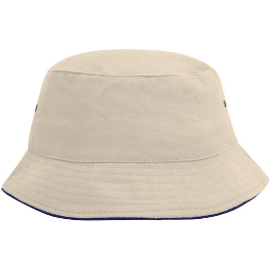 ein beige bucket hut mit blauer band Fisherman Piping Hat - Trendiger Hut aus weicher Baumwolle (Bild 1)