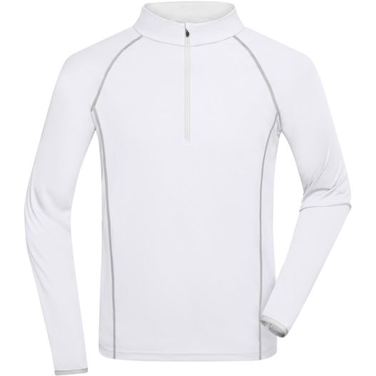ein weißes hemd mit reißverschluss vorne Men's Sports Shirt Longsleeve - Langarm Funktionsshirt für Fitness und Sport (Bild 1)