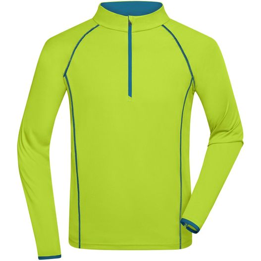 ein limettenhemd mit blauem trimm Men's Sports Shirt Longsleeve - Langarm Funktionsshirt für Fitness und Sport (Bild 1)