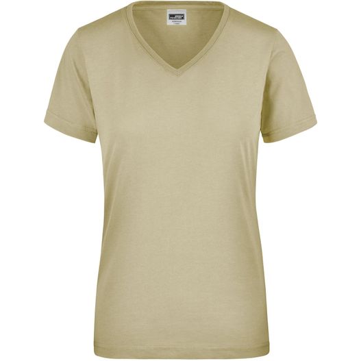 ein frauen v - hals t - hemd in beige Ladies' Workwear T-Shirt - Strapazierfähiges und pflegeleichtes T-Shirt (Bild 1)