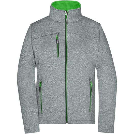 eine graue jacke mit grünen reißverschluss und einem grünen reißverschluss Ladies' Softshell Jacket - Softshelljacke in Melange-Optik (Bild 1)