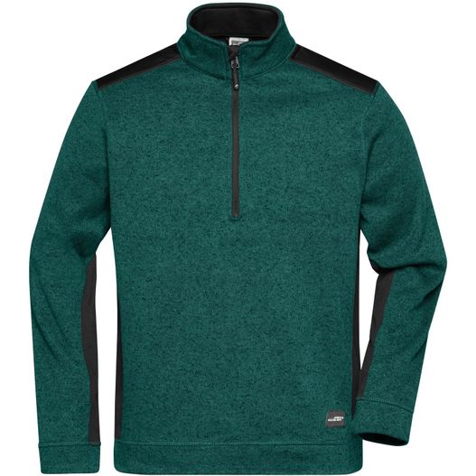 ein grüner und schwarzer pullover mit reißverschluss Men's Knitted Workwear Fleece Half-Zip - STRONG - - Pflegeleichter Strickfleece Troyer im Materialmix (Bild 1)