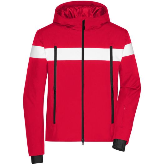 eine rote jacke mit kapuze und einem schwarzen und weißen streifen Men's Wintersport Jacket - Sportliche, wasserdichte Winterjacke mit sorona®AURA Wattierung (nachwachsender, pflanzlicher Rohstoff) (Bild 1)
