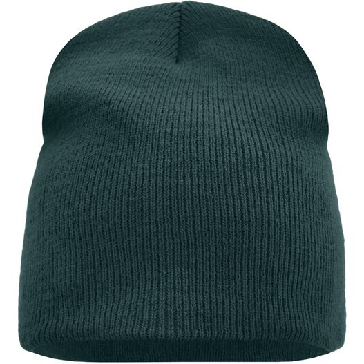 eine dunkelgrüne mütze mit einem weißen logo Beanie No.1 - Enganliegende Strickmütze ohne Umschlag (Bild 1)