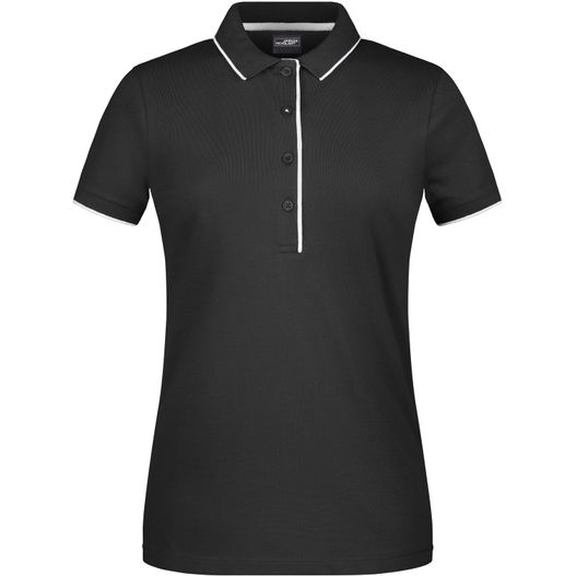 ein schwarzes poloshirt mit weißem kragen Ladies' Polo Stripe - Klassisches Polo mit Kontraststreifen (Bild 1)