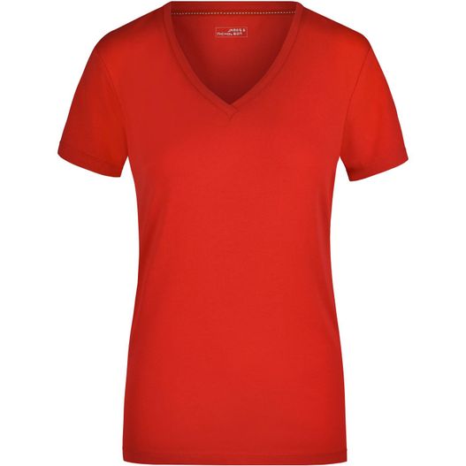 ein frauen rot v - hals t - hemd Ladies' Stretch V-T - T-Shirt aus weichem Elastic-Single-Jersey (Bild 1)