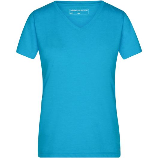 ein frauenblau t - shirt mit v-hals Ladies' Heather T-Shirt - Modisches T-Shirt mit V-Ausschnitt (Bild 1)