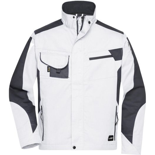 eine weiße jacke mit schwarzen akzenten und einem schwarzen kragen Workwear Jacket - STRONG - - Professionelle Jacke mit hochwertiger Ausstattung (Bild 1)