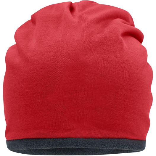 einen roten hut mit einer schwarzen band Fleece Beanie - Lässige Mütze mit Fleece-Kontrastabschluss (Bild 1)