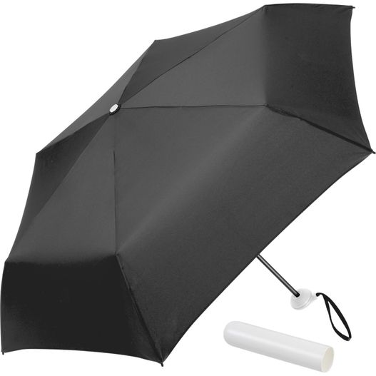einen schwarzen schirm mit einem weißen griff und einem weißen griff Mini-Taschenschirm FARE-Tube® (Bild 1)