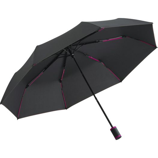 ein schwarzer regenschirm mit rosafarbenen bezügen auf weißem hintergrund Taschenschirm Mini Style (Bild 1)