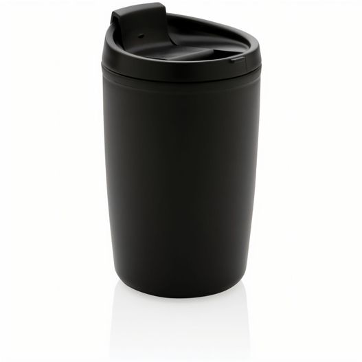 eine schwarze tasse mit deckel und griff GRS recycelter PP-Becher mit Flip-Deckel (Bild 1)