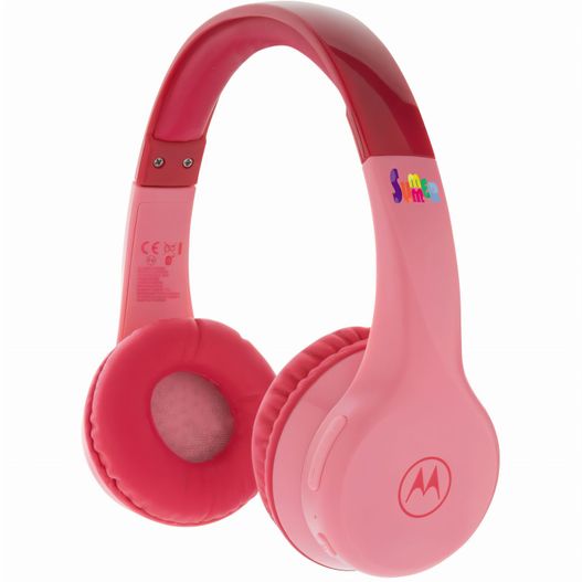 ein paar rosa kopfhörer mit einem lächelnden gesicht auf der seite Motorola JR 300 kids wireless safety headphone (Bild 1)