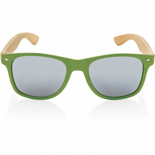 ein paar sonnenbrillen mit holzarmen und grauen gläsern Sonnenbrille aus Bambus und RCS recyceltem Kunststoff (Bild 1)