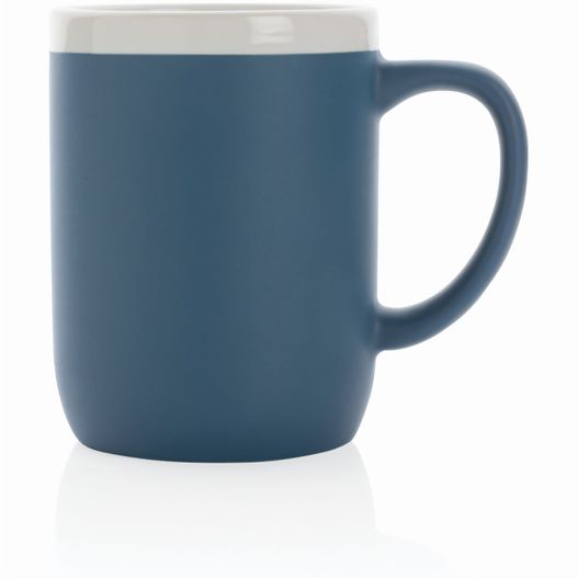blauer becher mit weißem rand auf weißer oberfläche Keramiktasse mit weißem Rand, 300ml (Bild 1)