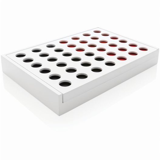eine weiße box mit einem bündel von roten und schwarzen kreisen Connect Four Holzspiel (Bild 1)