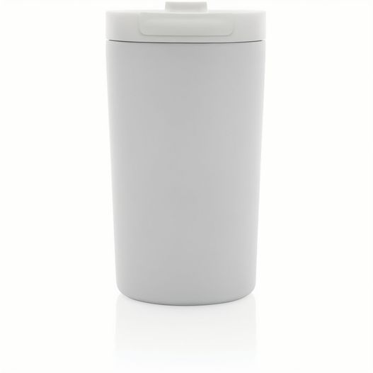eine weiße tasse mit einem deckel auf einer weißen oberfläche Doppelwandiger Vakuum-Becher aus RCS recyceltem SS (Bild 1)