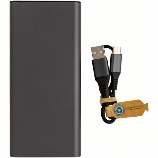 eine schwarze strombank mit einem angeschlossenen kabel Terra 20.000mAh 20W Powerbank aus RCS recyceltem Aluminium (Bild 1)