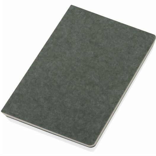 ein grünes notizbuch mit einem weißen cover Phrase GRS-zertifiziertes A5-Notizbuch aus recyceltem Filz (Bild 1)