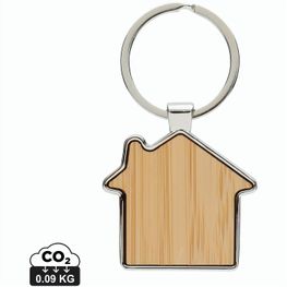Schlüsselring Haus aus RCS rec. Zinklegierung mit Bambus