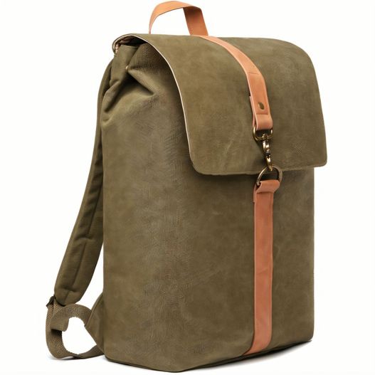 einen rucksack mit einem lederriemen auf ihm VINGA Bosler Rucksack aus GRS recyceltem Canvas (Bild 1)
