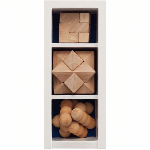 ein holzspielzeug in einer weißen box mit ein paar stücken 3-tlg. Denkspiel Set (Bild 1)